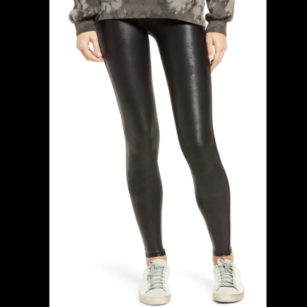 Faux Leather Moto Black Pull On Tights Leggings Sz Large L - Picture 9 of 15